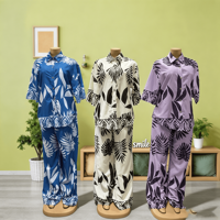 Ensemble de pyjama brodé floral pour femme, manches longues, col à revers, 4 couleurs, tenue de nuit boutonnée pour femme, personnalisable pour la vente en gros