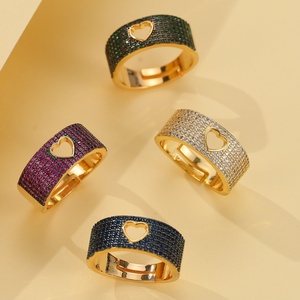 Exquisite Jewelry Eco-friendly Copper Gold Plated Micro Pave Multicolor Zircon Geometric Hollow Heart Shaped Eternity <b>Ring</b> - Product Image 1