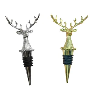 Amazon Hot Gold and Silver Christmas Big Moose Design Zinc Alloy Kitchen Utensils Wine Stopper Champagne Stopper