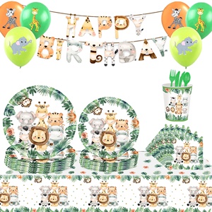 Nuevo estilo Jungle Zoo Party Theme Juego <span class=keywords><strong>de</strong></span> fiesta <span class=keywords><strong>de</strong></span> cumpleaños Juego <span class=keywords><strong>de</strong></span> vajilla Platos <span class=keywords><strong>de</strong></span> <span class=keywords><strong>papel</strong></span> Pañuelos <span class=keywords><strong>Mantel</strong></span> Banderas - Product Image 1