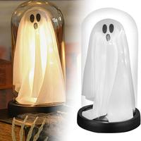 Decoración de Halloween TSINYE, Fantasma Iluminado en Campana de Cristal, Lindo Fantasma con Luz para el Hogar, Cocina, Repisa, Mesa, Decoración de Fiestas