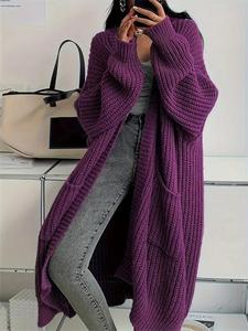 Cárdigan Acanalado de Punto Grueso para <span class=keywords><strong>Mujer</strong></span>, Tallas Grandes, Estilo Casual, Suéter Largo de Ganchillo, Chaqueta de Punto Liso, ¡Gran Oferta! - Product Image 4