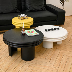 طاولة قهوة عصرية أنيقة مستديرة اللهجة مصنوعة يدويًا من نسيج الخشب الغني بالحبوب أثاث منزلي - Product Image 4