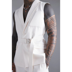Trajes de Hombre de Último Diseño con Cinturón de Hebilla, Sin Mangas, para Novio de Boda, Terno Masculino, Vestido de Hombre, Hecho a Medida, 2 Piezas, Chaleco + Pantalón - Product Image 3