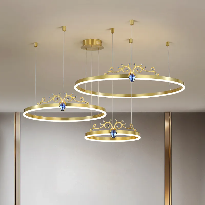 Edelstahl Gold Kronen geweih Rushed Led Kronleuchter Lampe Pendel leuchte Ring für Wohnzimmer Esszimmer