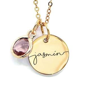 Collar redondo chapado en oro <span class=keywords><strong>de</strong></span> acero inoxidable para mujer con piedra <span class=keywords><strong>de</strong></span> nacimiento marcada con láser con circón como piedra principal - Product Image 5