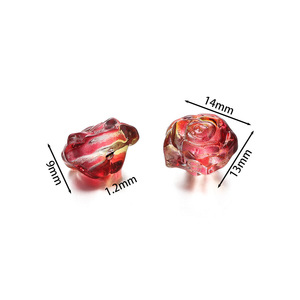 Perles en verre soufflé en forme de rose 9x14mm translucides pour la création de bijoux - Product Image 1