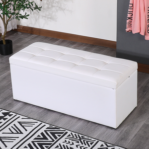 Quilted Leather Ottoman <b>Storage</b> Bench Foot <b>Stool</b> Sleeper Seat for Living Room Bedroom Hallway - Product Image 3