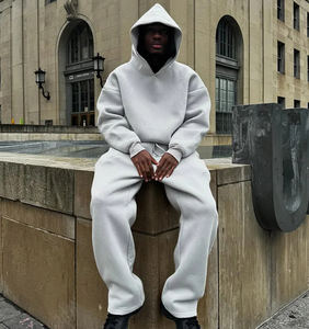 Felpa Casual tinta unita con cappuccio e pantaloni della tuta larghi 2 pezzi abito maschile autunno Jogging pantaloni felpa abiti - Product Image 2