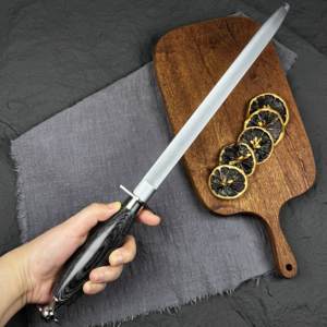 Aiguiseur de couteaux ovale en acier à haute teneur en carbone de 12 pouces personnalisable <span class=keywords><strong>Couteau</strong></span> à aiguiser le bâton à grain fin du chef de <span class=keywords><strong>boucher</strong></span> - Product Image 4