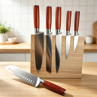 Ensemble de 6 couteaux de cuisine de haute qualité en acier inoxydable allemand avec manche en bois Pakka classique, finition laser, ambidextres, avec bloc de rangement
