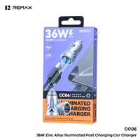 Chargeur de voiture REMAX CC06 36W en alliage de zinc, double port USB-C PD 36W USB-A QC3.0 18W, charge rapide, adaptateur USB LED pour tous les véhicules