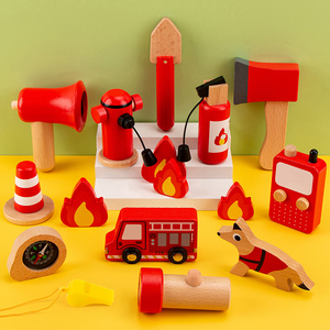 Ensemble de jouets en bois pour enfants, jeu de simulation de <span class=keywords><strong>pompier</strong></span>, jeu de rôle, jouet éducatif interactif parent-enfant pour les tout-petits - Product Image 6