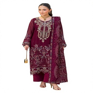 Salwar Kameez brodé marron pour femmes, tenue traditionnelle ample, longueur au sol, style indien et pakistanais, Kurti pour filles - Product Image 1