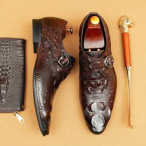 Chaussures en cuir pour hommes avec motif crocodile, chaussures formelles britanniques traditionnelles, chaussures d'affaires en cuir véritable - Product Image 3