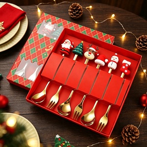 Bestselling Cute <b>Christmas</b> Cutlery Set Santa Snowman <b>Reindeer</b> <b>Decor</b> Handle Golden Spoon Fork Holiday Tabletop Gift - Product Image 3