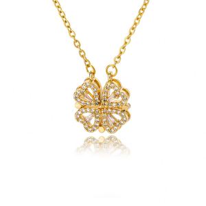 Collar de Cadena de Eslabones de Lujo para Mujer, de Acero Inoxidable con Oro de 18K, con Cierre Magnético en Forma de Corazón y Trébol de Cuatro Hojas, Ideal para Regalo - Product Image 1