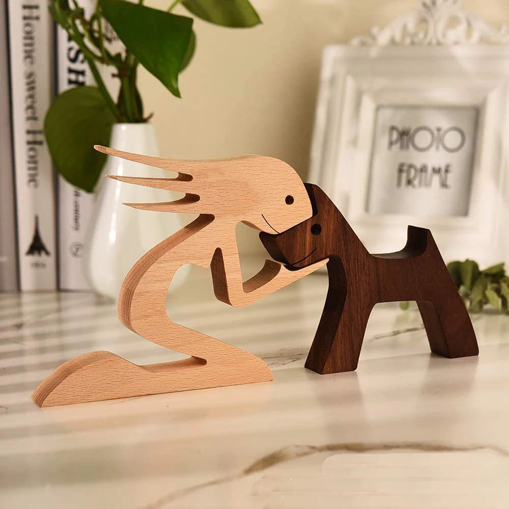 Handmade Human and animal wooden crafts promotional gifts table wood ornament pet souvenir room wooden decoration