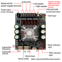 WUZHI AUDIO ZK- HT22 Type de plomb BT Module amplificateur de haut-parleur 2.1 canaux TDA7498E Tone Subwoofer 160WX2 + 220W Support APP