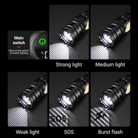 Lampe torche LED portable personnalisée haute puissance avec zoom, corps en alliage d'aluminium multifonctionnel pour le camping, source de lumière la plus brillante, USB
