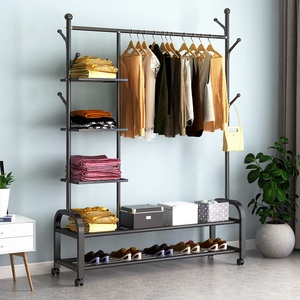 Mobile Tidy Vêtements Manteau Vêtement Suspendu Rail Rack De Stockage Stand <span class=keywords><strong>Roulettes</strong></span> <span class=keywords><strong>Sur</strong></span> Roues Avec Étagère À Chaussures Rack - Product Image 3