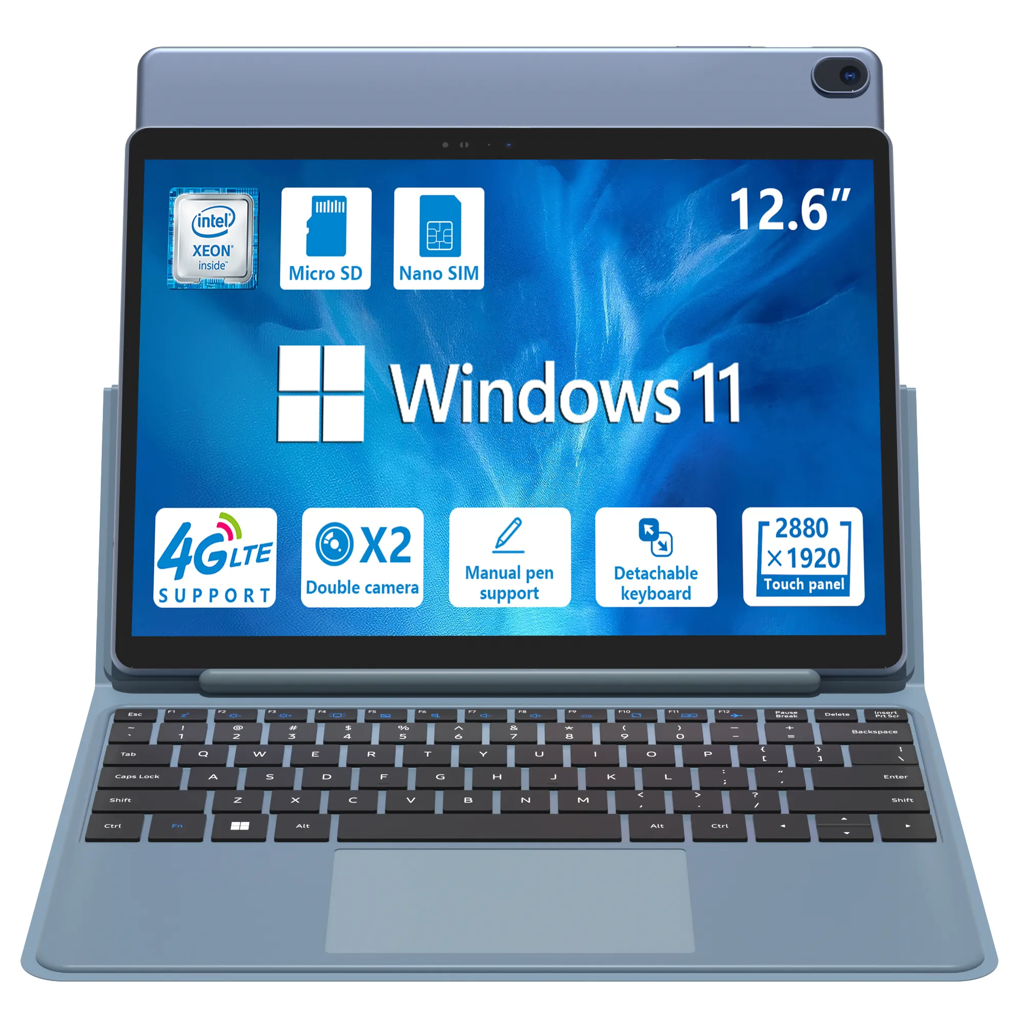2024 인텔 2-in-1 12.6 인치 윈도우 태블릿 PC 스타일러스 펜과 인텔 Win11 OS 태블릿 노트북