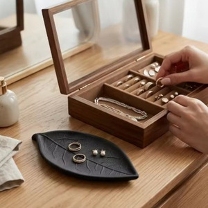 Leaf Shaped Jewelry Tray 3D Printed <b>Black</b> For Rings Earrings Display Storage Organizer Gift For Women Fashion Accessories - Product Image 1