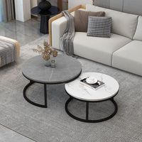 Table basse ronde de style café, table basse en dalle de roche, luxe léger et style simple pour le salon, table basse circulaire de petite taille pour la maison