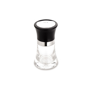 Macinapepe in vetro trasparente con coperchio in plastica nera e fascia in acciaio inossidabile per uso in cucina - Product Image 1