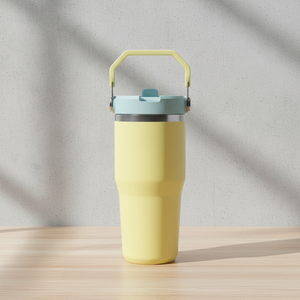 แก้วน้ำเก็บความร้อนสุญญากาศสแตนเลสขนาด 20 ออนซ์ พร้อมฝาปิดแบบมีหูจับและหลอดดูดแบบพับได้ - Product Image 1