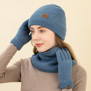 Fashion <strong>Women</strong> 3pcs Acrylic Winter Beanie <strong>Hat</strong> <strong>Set</strong> Winter <strong>Hats</strong> <strong>and</strong> Mitten <strong>Scarf</strong> for <strong>Women</strong> Warm <strong>Scarf</strong> <strong>and</strong> Touchscreen Gloves - Product Image 1