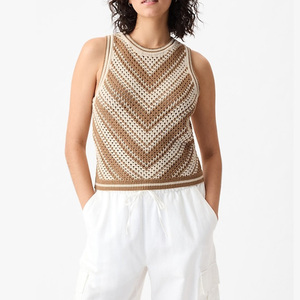 Veste en tricot de coton de haute qualité en gros, design ajouré <span class=keywords><strong>au</strong></span> <span class=keywords><strong>crochet</strong></span>, style court, haut en tricot pour femmes, sans manches, personnalisé - Product Image 3