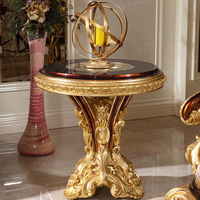 Ensemble de canapés de luxe en bois sculpté de style turc royal avec table basse dorée et table d'appoint ronde