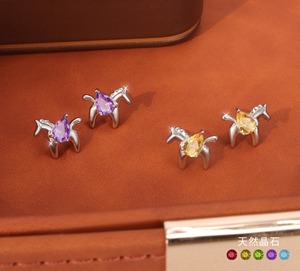 Pendientes de Plata 925 con Forma de Caballo Pequeño, 4*6mm, Corte Pera, Piedra Natural de Color, Joyería Minimalista para Niñas - Product Image 2