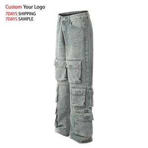 Salopette en jean large délavée de haute qualité pour hommes, style hip-hop, imprimé personnalisé, effet vieilli, vintage, cargo, coupe ample - Product Image 4