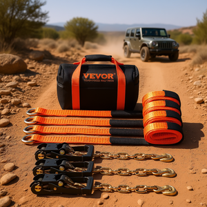 สายรัดแบบมีตัวล็อค Vevor 4 ชิ้น ขนาด 2 นิ้ว x 120 นิ้ว สายไนลอน พร้อมตะขอรูปตัว J สำหรับล้อรถยนต์ รับน้ำหนักได้ 5865 ปอนด์ - Product Image 2