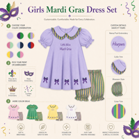 Puresun Ensembles courts à bulles personnalisés pour filles Printemps Mardi Gras OEM 100% Coton Brodé Col Peter 1-6 Ans Vente en gros