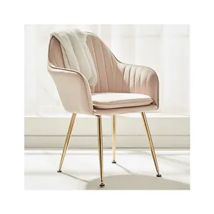 现代设计家具金色饰面天鹅绒餐桌椅不锈钢餐桌椅