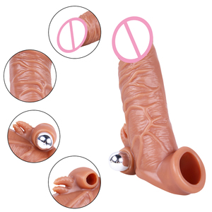 Reusable Silicone Magic Vibration Sleeve <strong>Long</strong> <strong>Lasting</strong> Crystal Penis Extension <strong>Condom</strong> for Sex Products SKIN Color - Product Image 4