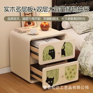 Wooden bedside table, cross-border creative home bedroom <b>small</b> bedside storage <b>cabinet</b>, solid wood double-layer storage bedside - Product Image 4