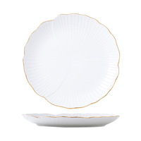 Assiettes en porcelaine écologiques à bord doré, forme pétale, 8/10/12 pouces, avec incrustation dorée, compatibles lave-vaisselle, pour mariages et réceptions