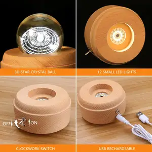 JY סיטונאי מכירות 3D לייזר חריטה יקום מערכת קריסטל כדור ריק זכוכית כדור עם LED Stand בסיס