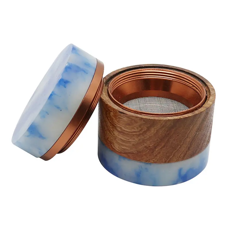 Nieuwe Hout Slijpmachines Kruid 61Mm Vier-Layer Creatieve Kleuraanpassing Blauw En Wit Grinder