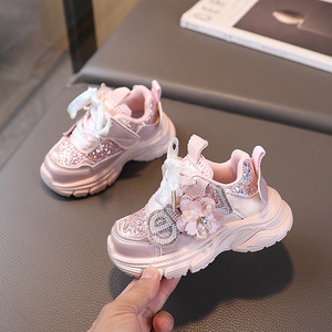 Chaussures de marche unisexes pour bébé, motif floral à paillettes, tige en PU, coton, antidérapantes - Product Image 2