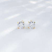 Orecchini a lobo minimalisti e versatili in oro giallo 18K con diamante coltivato in laboratorio a 4 griffe, orecchini a lobo, ear cuff, orecchini in oro