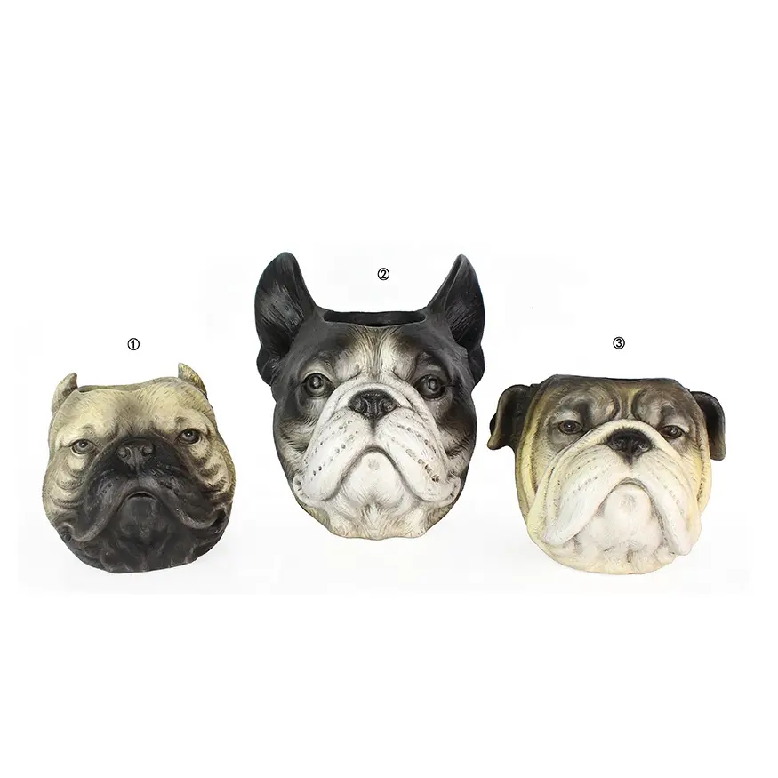 High quality hot selling cute polyresin bull dog head sculpture flower pot home accessories