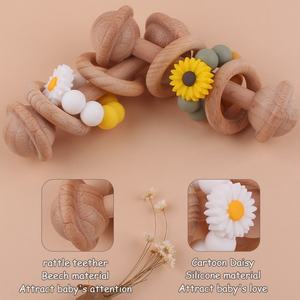 Mordedor de Madera de Haya Orgánica Creativo para Bebés, Fácil de Agarrar, Sonajero con Cuentas de Silicona, Palo Molar Sensorial, Regalo para la Dentición - Product Image 4