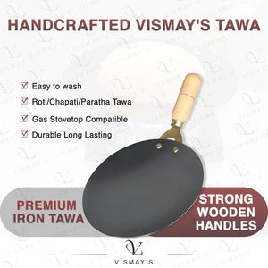Sartén de hierro resistente con mango de madera para preparar roti y chapati perfectos, sartén plana duradera para auténtica cocina india casera - Product Image 3