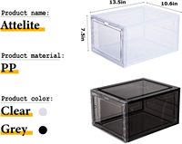 Boîte de rangement à chaussures en plastique empilable à un seul niveau avec un design transparent pour la salle de bain et les voyages Noir Convient aux pointures américaines jusqu'à 13