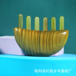 Peine de masaje de cuerno de carnero Huazhen Comb Factory de la ciudad de Lanlong, condado de Hengyang, peine de madera para masaje de meridianos de la cabeza de 10-15 cm - Product Image 3
